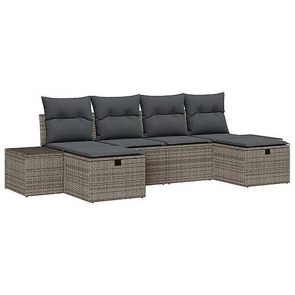 vidaXL Loungesofa 6-teiliges Garten Sofa Set mit Kissen Grau Poly Rattan, 6 günstig online kaufen