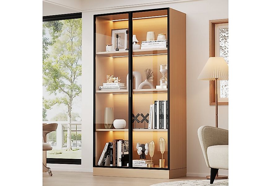 Merax Glasvitrine mit LED-Beleuchtung (Aufbewahrungsschrank Vitrine, 1-St., günstig online kaufen