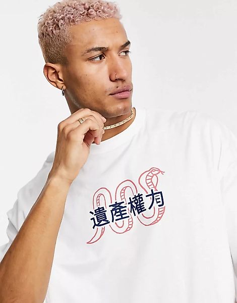 ASOS DESIGN – Oversize-T-Shirt in Weiß mit Schlangen- und Textprint günstig online kaufen