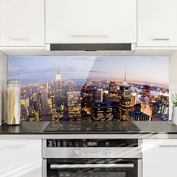 Glas Spritzschutz - Panorama New York Skyline bei Nacht günstig online kaufen