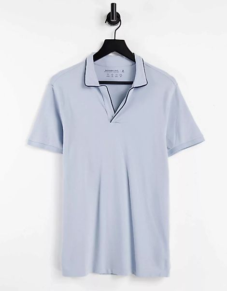 Abercrombie & Fitch – Resort – Polohemd in Hellblau/Marineblau mit offenem, günstig online kaufen