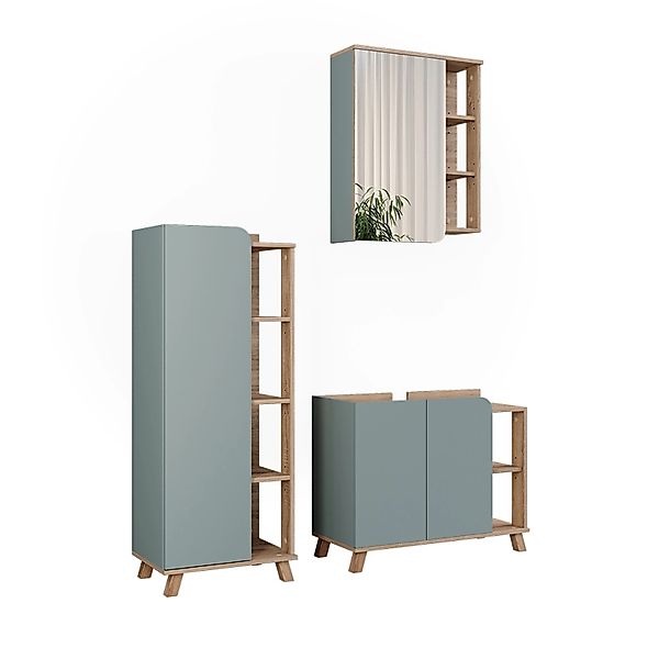 Vicco Badmöbel-Set Karen Sonoma/Blau 3 Teile Opt 4 günstig online kaufen