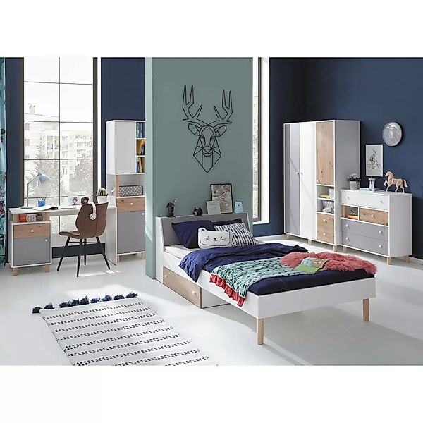 Jugendzimmer Set 5-teilig FAIRFAX-133 mit Jugendbett 90x200cm in weiß mit E günstig online kaufen
