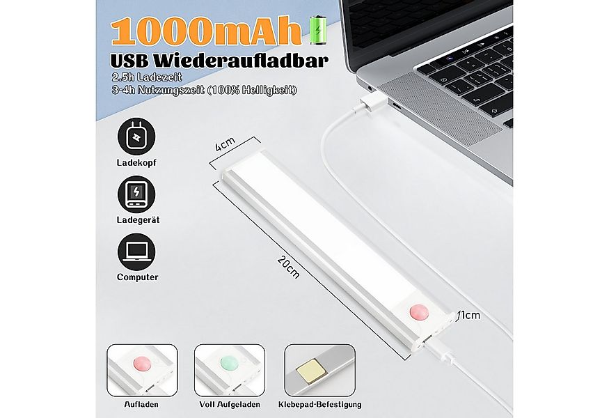 ZMH LED Unterbauleuchte mit Bewegungsmelder Aufladbar Schranklicht USB 1500 günstig online kaufen
