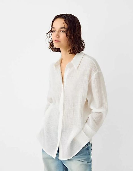 Bershka Langärmeliges, Tailliertes Bambula-Hemd Damen L Weiss günstig online kaufen