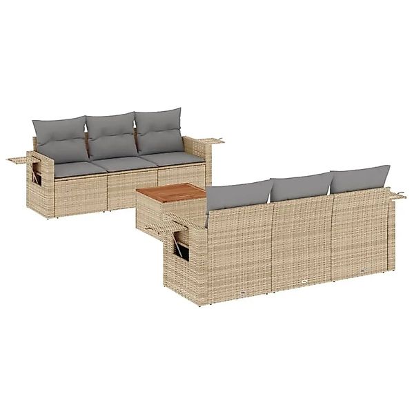 vidaXL 7-Tlg Garten-Sofagarnitur mit Kissen Beige Poly Rattan 3224456 günstig online kaufen