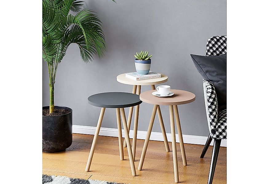 en.casa Satztisch, »Hjørring« 3er Set Kaffeetisch rund Ø 34 cm Grau/Weiß/Ro günstig online kaufen