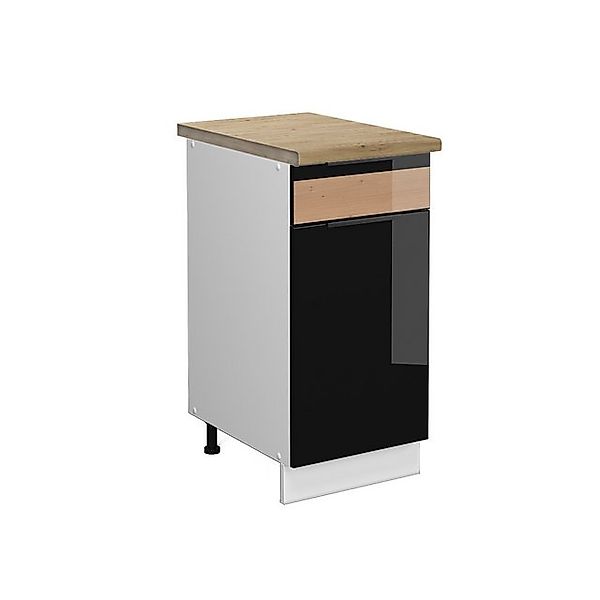 Vicco Küchenunterschrank Fame-Line Schwarz Eiche hochglanz/Weiß 40 cm AP Ma günstig online kaufen