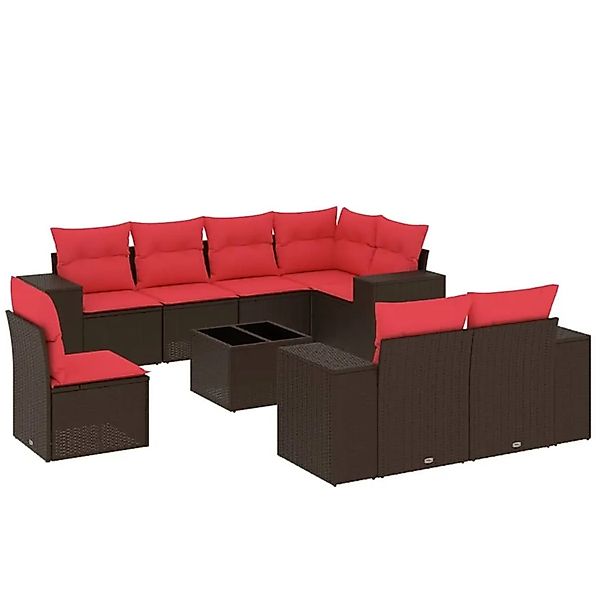 vidaXL 9-Tlg Gartensofa-Set mit Kissen Braun Polyrattan 3222853 günstig online kaufen