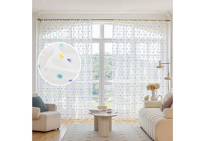 Sunicol Gardine Weiß Transparenter Vorhang mit Pompom, Boho Gardinen (1 St) günstig online kaufen