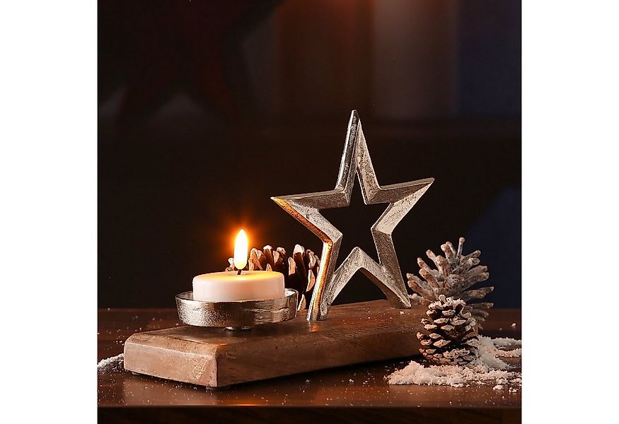 MARELIDA Teelichthalter Teelichthalter STERN Kerzenhalter Alu Mangoholzsock günstig online kaufen