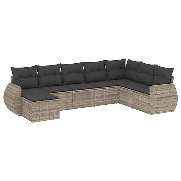 vidaXL 8-Tlg Garten-Sofagarnitur mit Kissen Hellgrau Poly Rattan 3221761 günstig online kaufen