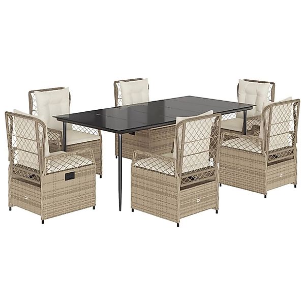 vidaXL 7-Tlg Garten-Essgruppe mit Kissen Beige Poly Rattan 3263018 günstig online kaufen