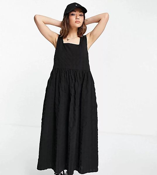 COLLUSION – Pinafore-Midi-Sommerkleid in Schwarz aus Bio-Baumwolle und Seer günstig online kaufen