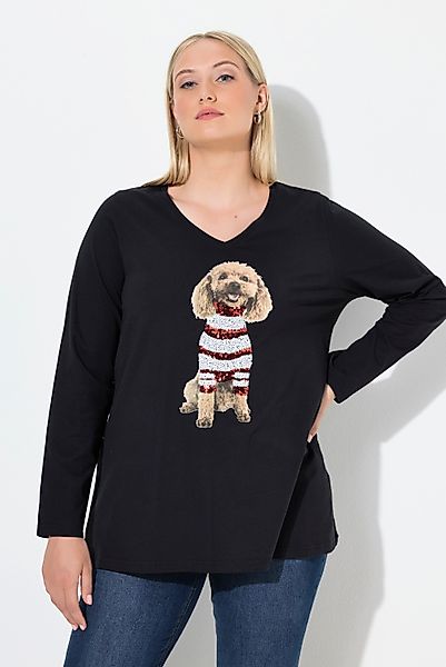 Ulla Popken Longsleeve Shirt Hund Pailletten günstig online kaufen