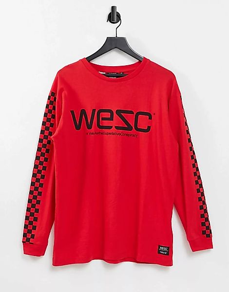 WeSC – Mason – Langarm-Shirt mit Schachbrettmuster-Rot günstig online kaufen