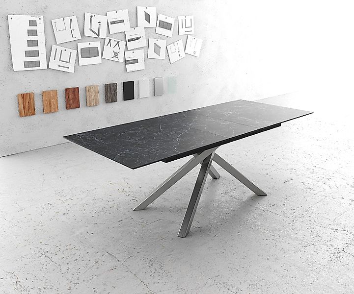 Esstisch Edge 180-220x100cm Keramik Laminam®Nero Greco Anthrazit Kreuzgeste günstig online kaufen