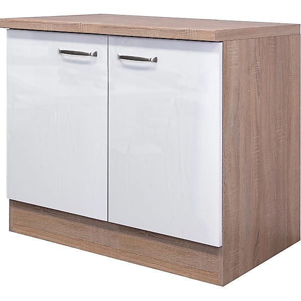 Flex-Well Exclusiv Spülenunterschrank Valero 100 cm Hochglanz Weiß-Sonoma E günstig online kaufen