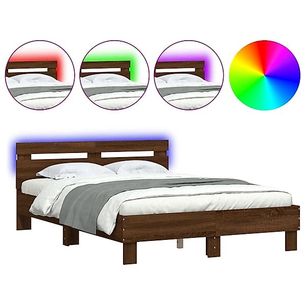 vidaXL Bettgestell mit Kopfteil LED-Beleuchtung Braun Eichen-Optik 3207580 günstig online kaufen
