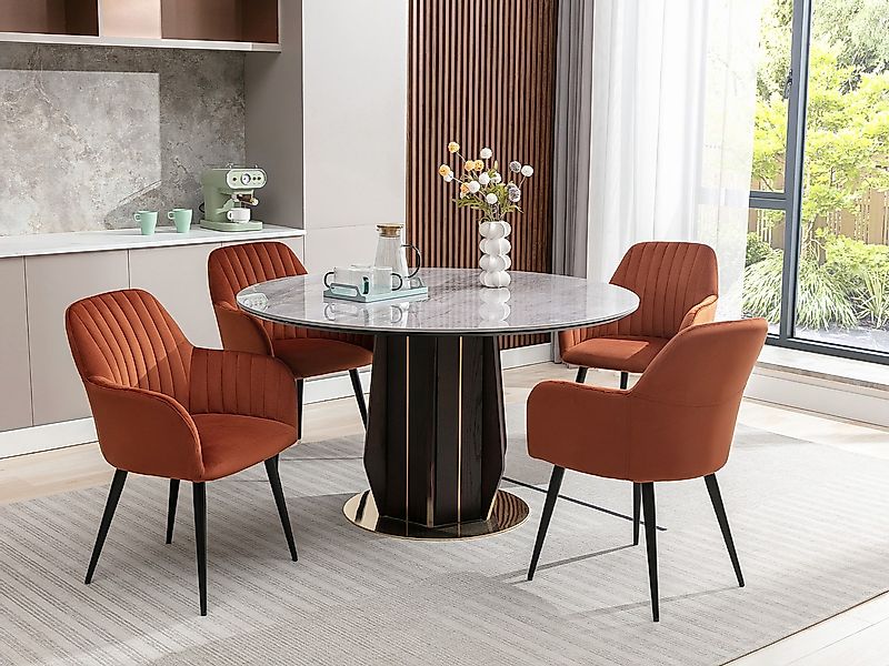 Stuhl mit Armlehnen 6er-Set - Samt und schwarzes Metall - Terracotta - ELEA günstig online kaufen