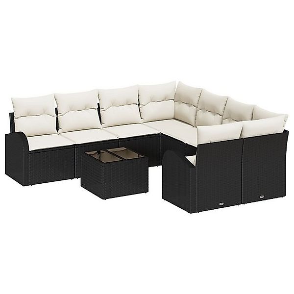 vidaXL Loungesofa 9-teiliges Garten Sofa Set mit Kissen Schwarz Poly Rattan günstig online kaufen