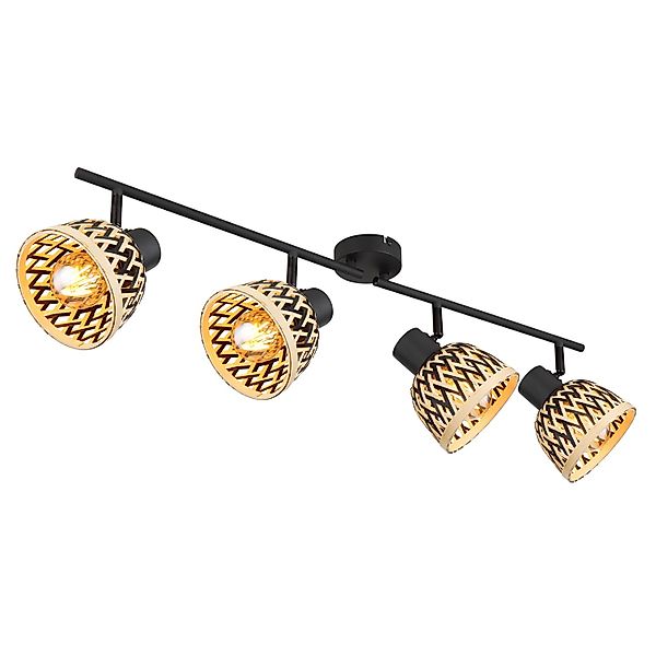 Globo Deckenstrahler Colly Schwarz/Natur 4-flammig günstig online kaufen
