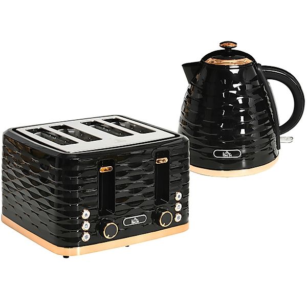 HOMCOM Kocher-Toaster-Set Kunststoff Stahl 24,1L x 19,5B x 23,2H cm Schwarz günstig online kaufen