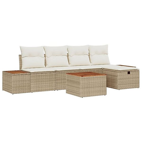 vidaXL Loungesofa 6-teiliges Garten-Sofa Set mit Kissen Beige Poly Rattan, günstig online kaufen