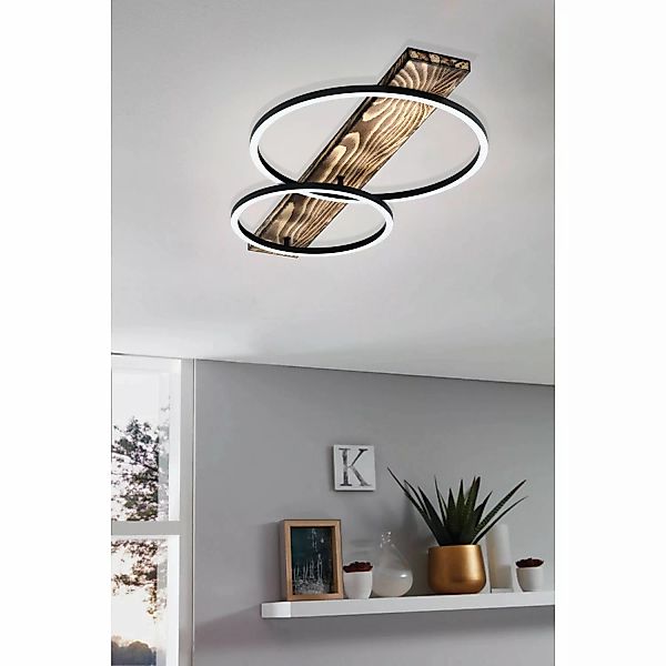 LED-Deckenlampe Boyal, braun, Länge 78 cm, Holz, 2-flg. günstig online kaufen