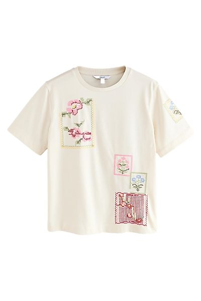 Next T-Shirt T-Shirt mit Kreuzstickerei, Kurzgröße günstig online kaufen