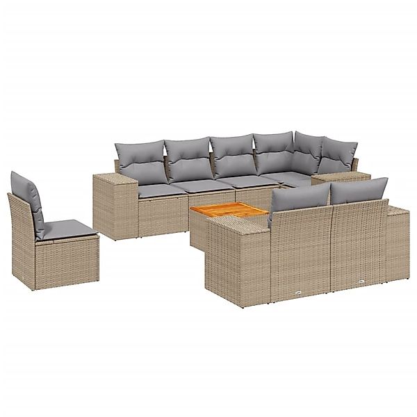 vidaXL 9-Tlg Garten-Sofagarnitur mit Kissen Beige Poly Rattan 3225541 günstig online kaufen