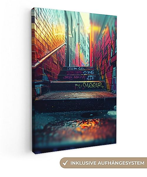 OneMillionCanvasses® Leinwandbild Architektur - Neon - Treppe - Graffiti, F günstig online kaufen