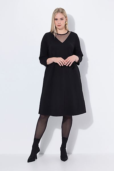 Ulla Popken Midikleid Midikleid Mesh-Einsatz Rundhals günstig online kaufen