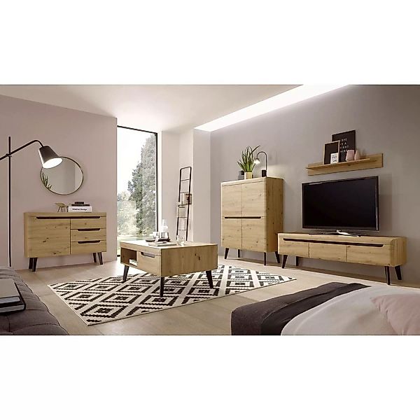 Wohnzimmer Set TIROL-61 in Eiche Artisan mit Schwarz skandinavisches Design günstig online kaufen