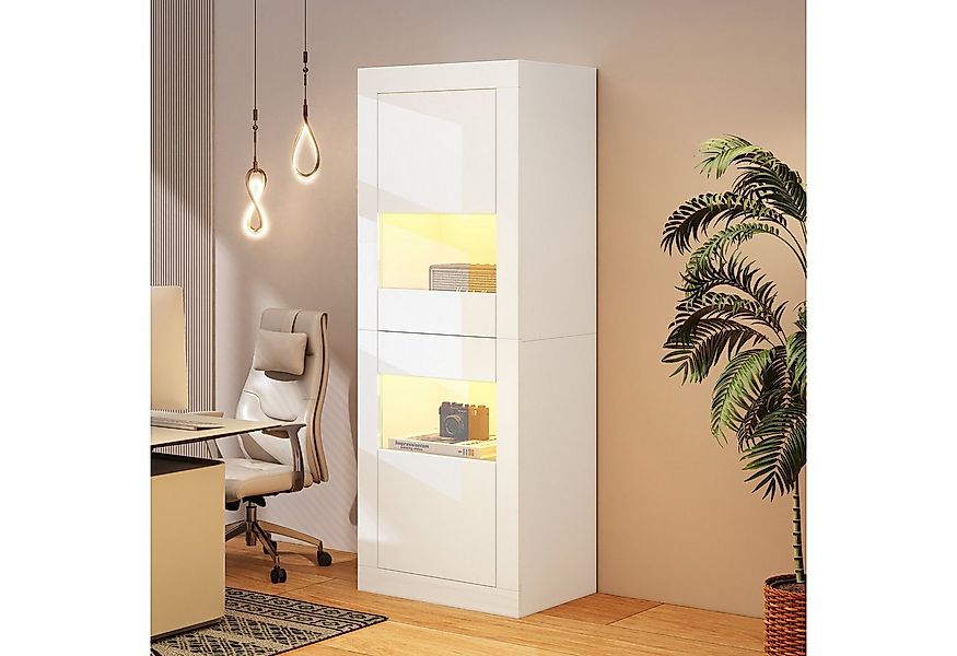 Merax Standvitrine hochglanz Vitrine mit LED-Beleuchtung inkl.Fernbedienung günstig online kaufen