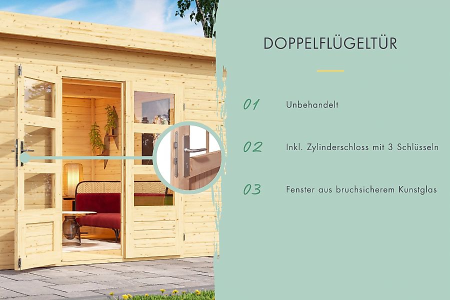 Karibu Gartenhaus ""Ammersee 2" SET mit Anbaudach 2,35 m Breite", naturbela günstig online kaufen