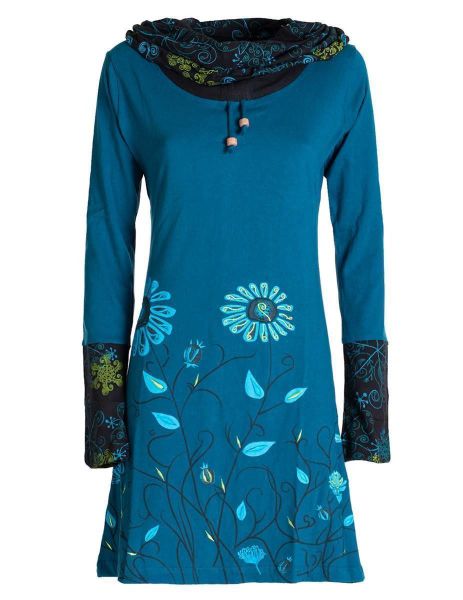 Vishes Jerseykleid Blumen-Kleid Langarm-Shirtkleid Schal-Kleid Baumwollklei günstig online kaufen