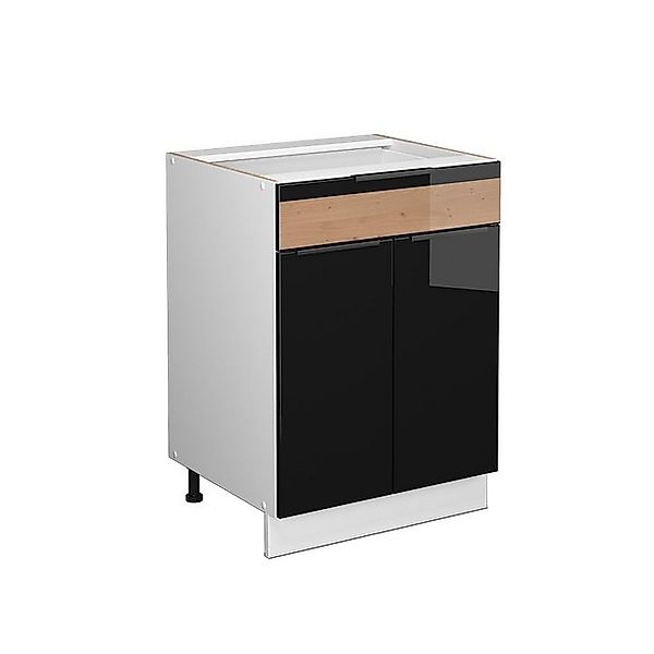 Vicco Badschrank Fame-Line Schwarz-Eiche Hochglanz/Weiß 60 x 82 cm mit Schu günstig online kaufen