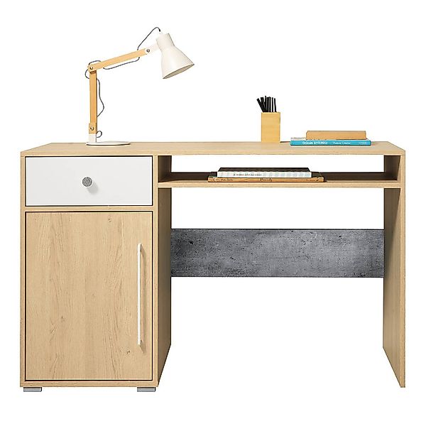 Schreibtisch 125cm in Eiche mit Betonoptik und weiß SPOKANE-133 günstig online kaufen