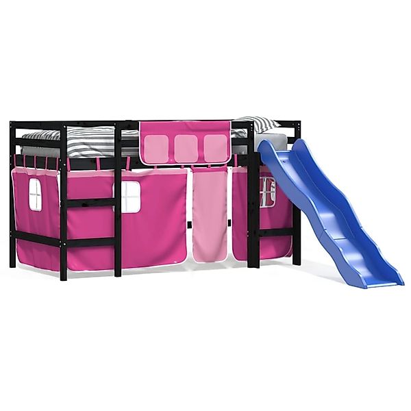 vidaXL Kinderhochbett mit Vorhängen Rosa 80x200 cm Massivholz Kiefer1929804 günstig online kaufen