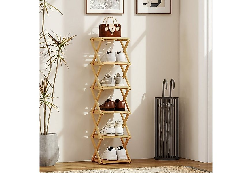 HOMCOM Schuhregal mit 6 Ebenen aus Bambus, für max. 9 Paar Schuhe, klappbar günstig online kaufen