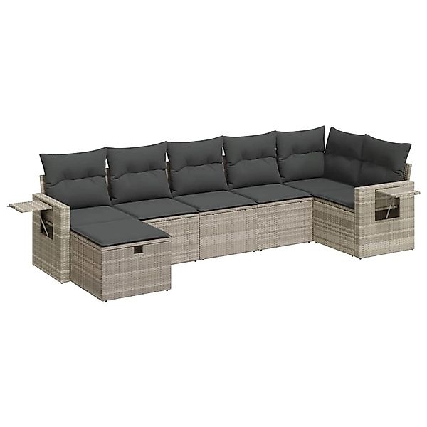 vidaXL 7-Tlg Garten-Sofagarnitur mit Kissen Hellgrau Poly Rattan 3325508 günstig online kaufen