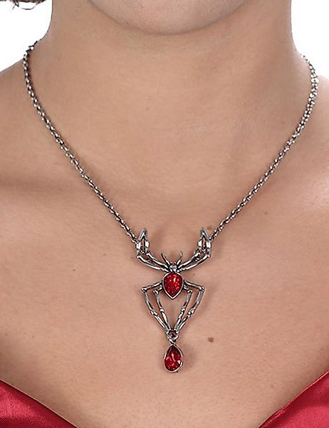 CHAKS Kostüm Halskette 'Spinne mit rotem Strass', Silber Rot - günstig online kaufen
