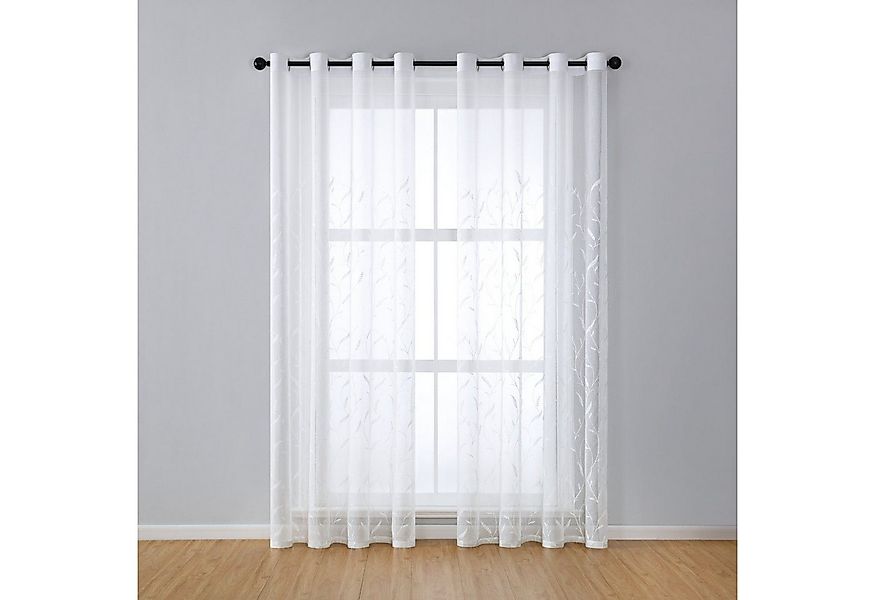 BYSURE Gardine NF12WH00272 (2 St), Ösen, transparent, blätte-Stickerei Vorh günstig online kaufen