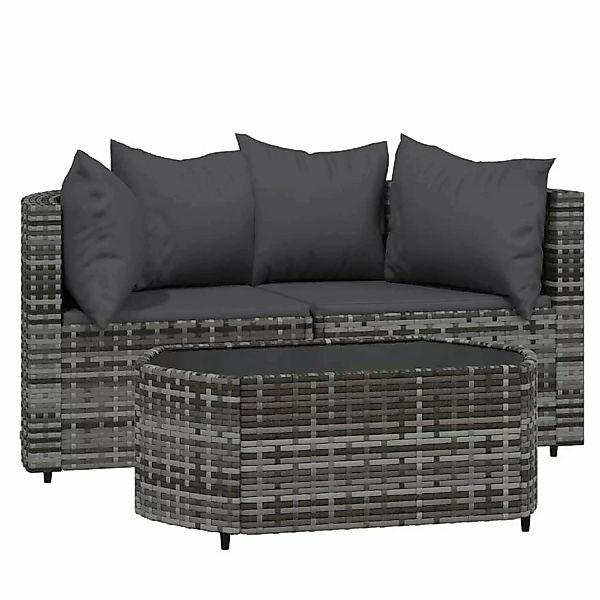 Vidaxl 3-tlg. Garten-lounge-set Mit Kissen Grau Poly Rattan günstig online kaufen