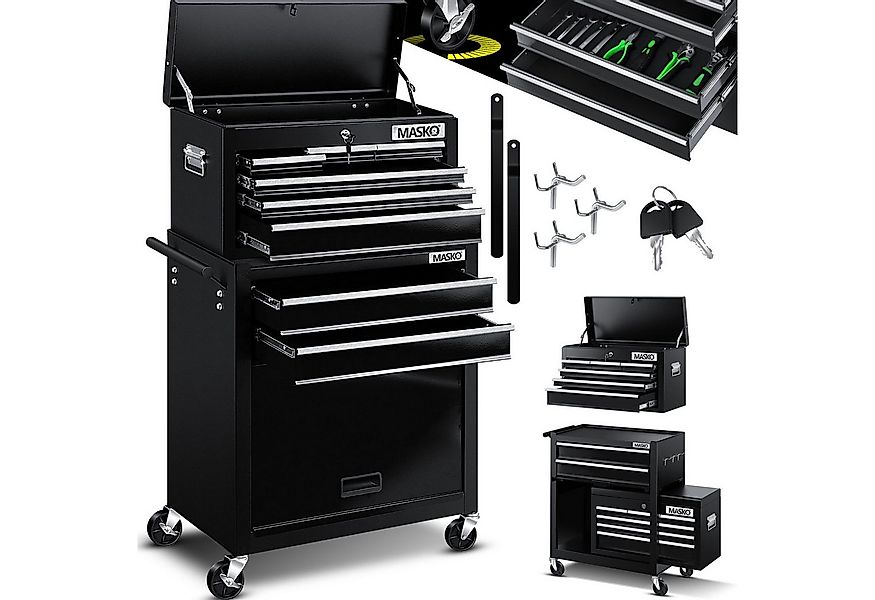 MASKO Werkstattwagen, schwarz, Werkzeugwagen inklusive Koffer 9 Fächer Absc günstig online kaufen