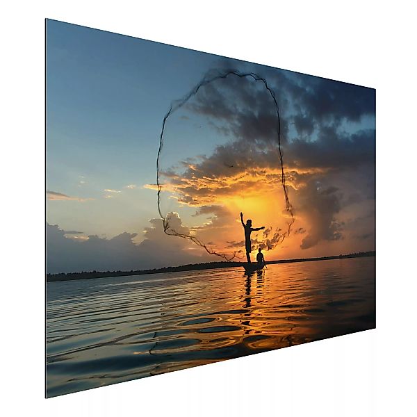 Alu-Dibond Bild Portrait - Querformat Netz im Sonnenuntergang günstig online kaufen