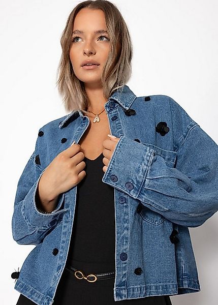 SASSYCLASSY Blusenjacke Jeansjacke mit Blumenapplikationen für Damen Oversi günstig online kaufen