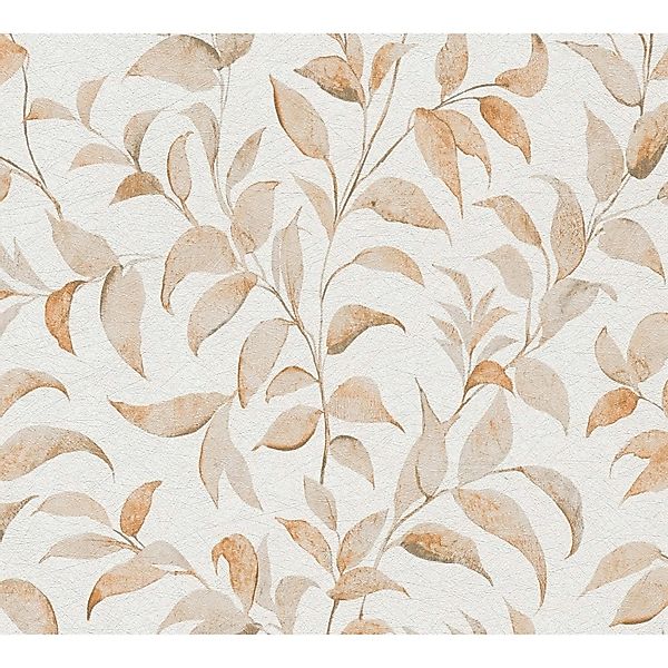 Bricoflor Blätter Tapete in Creme Orange Mediterrane Vliestapete mit Ranken günstig online kaufen
