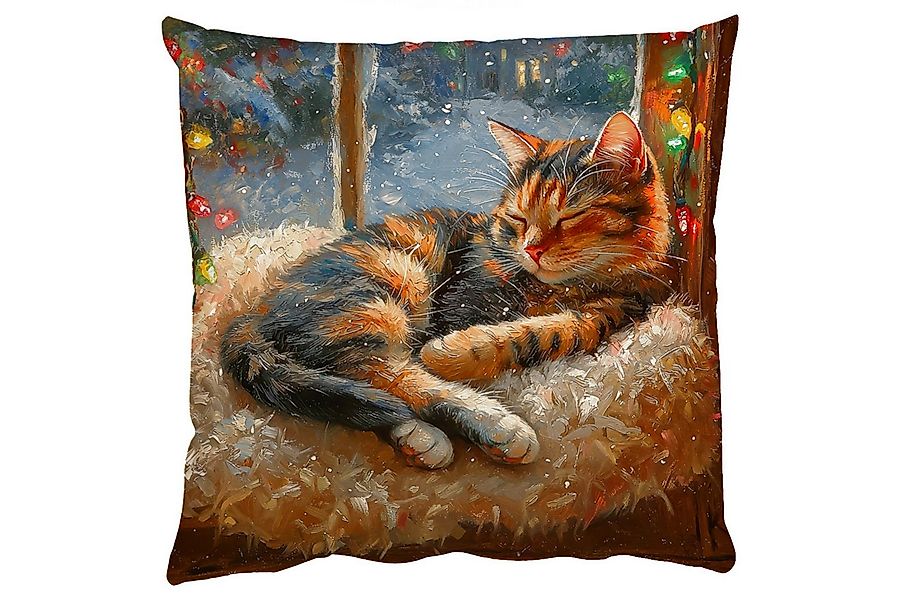 MuchoWow Dekokissen Katze - Weihnachten - Winter - Tier, Zierkissen mit Fül günstig online kaufen